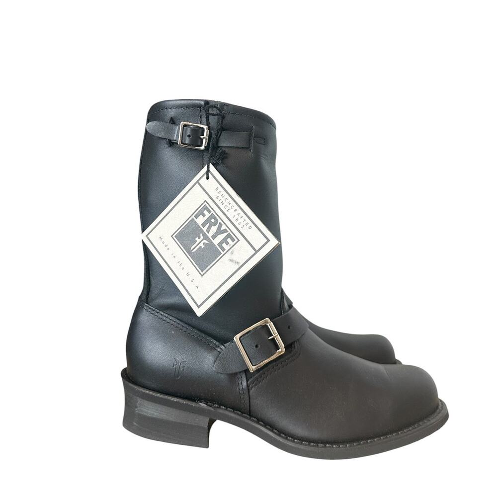 Frye Vintage Black Leather Engineer Veronica Mid Calf Boot Size 9